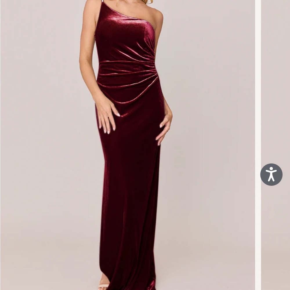Revelry Jade One Shoulder Gown in Burgundy